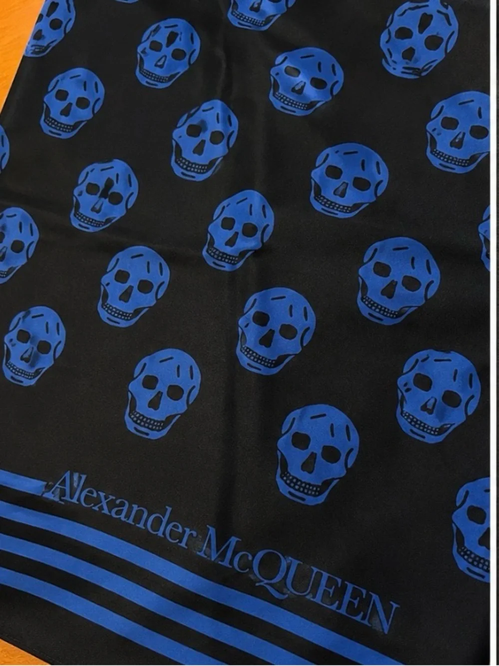 Alexander McQueen Black and Bright Blue Skull Silk Scarf